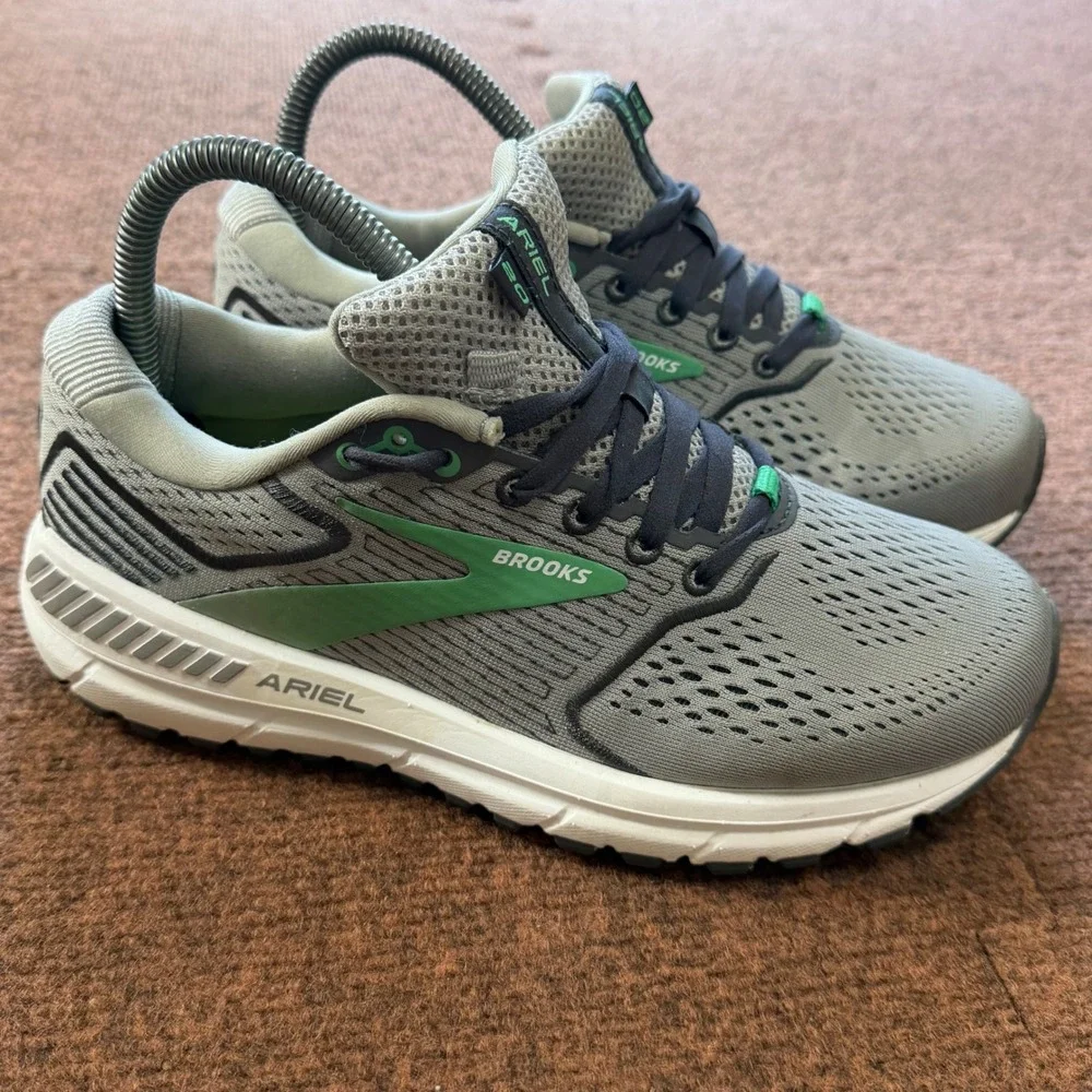 B+ Brooks Ariel 20 Womens 6.5 Grey‎ Green Stability Running Shoes 1203151B076